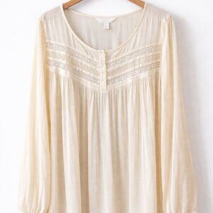 Lauren Conrad Ivory Boho Blouse XXL Lace Detail Flowy Peasant Top